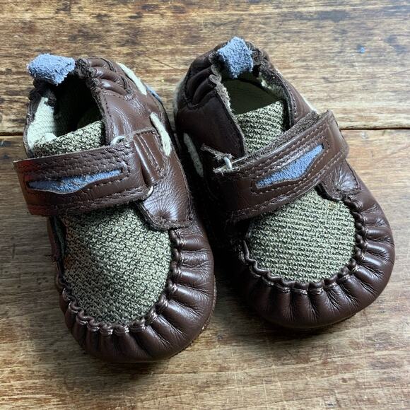 Robeez Brown leather loafers first kicks 3-6 mo - Picture 2 of 4
